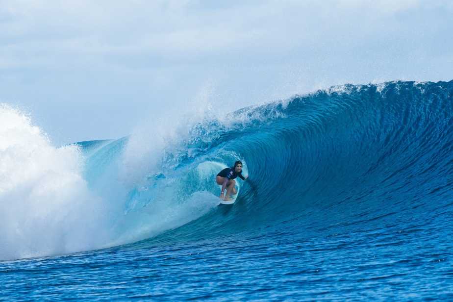 WSL Champion Caroline Marks of the United States surfs in Heat 2 of the Semifinals at the Lexus Tahiti Pro