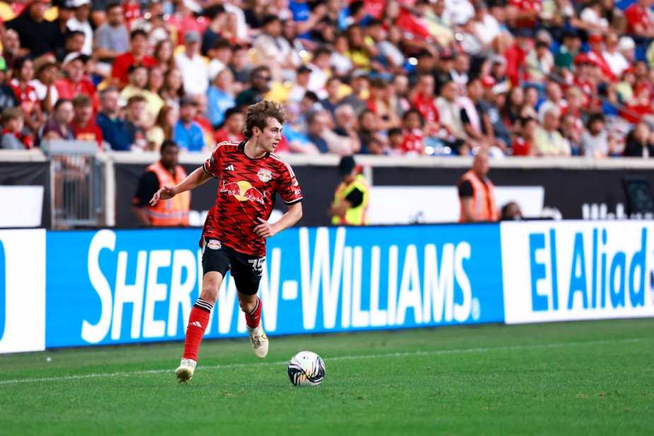 8/7/2025 Sports Illustrated Stadium, Harrison, NJ Daniel Edelman moves the ball up the field. Mandatory Credit New York Red Bulls.