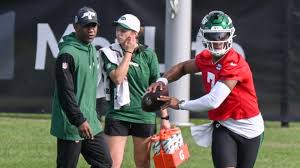 8/12/2025 NY Jets Atlantic Flight Training Center Florham Park, NJ. Justin Fields throwing the ball. Mandatory Credit Jets Wire-USA Today