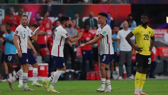 The US Men's National team makes a substitution. Credit: Getty Images