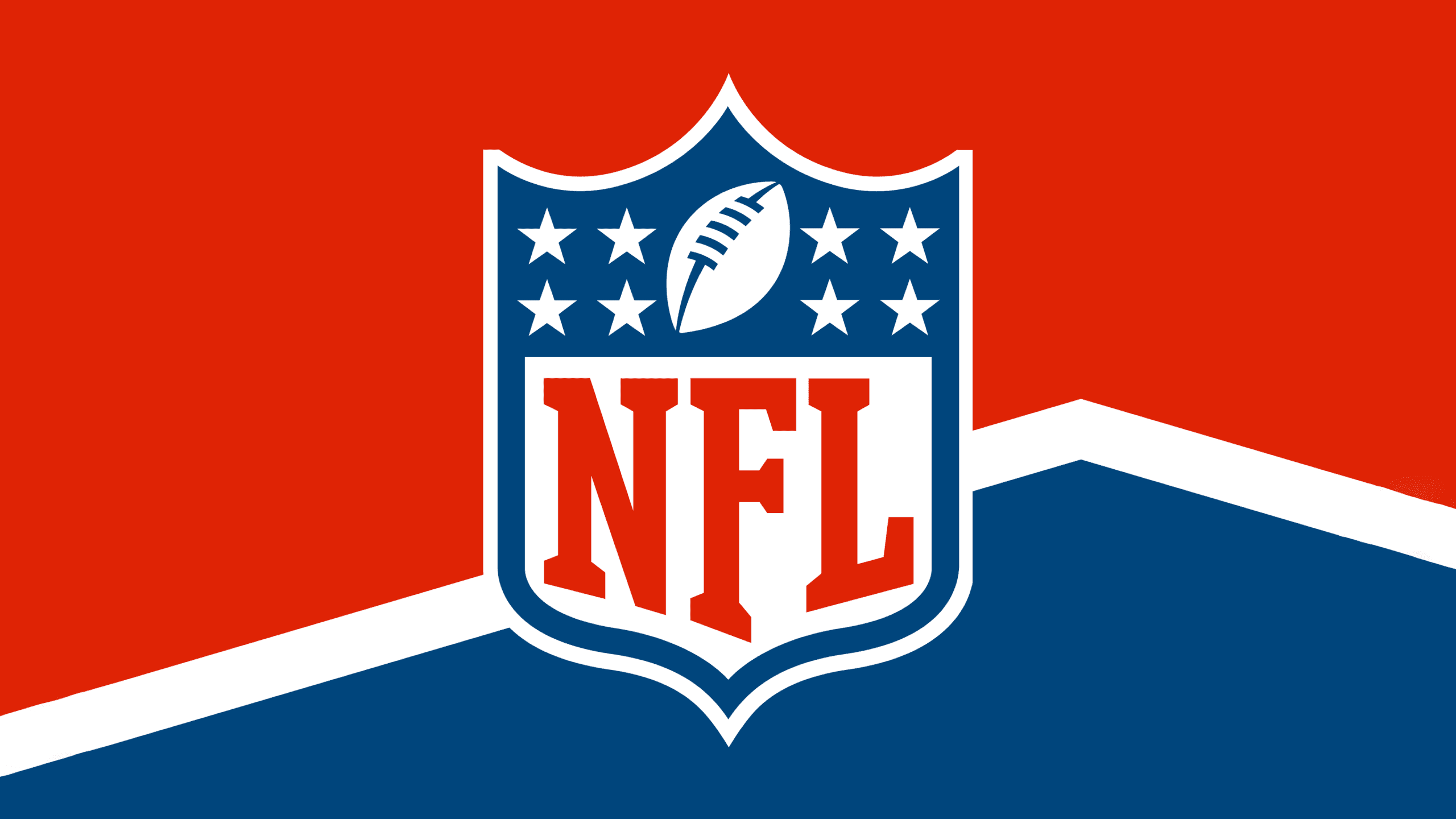 Official NFL logo featuring blue shield with white football and eight stars on red white and blue background