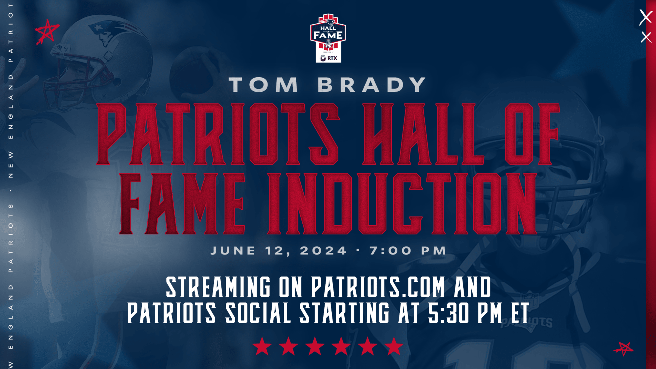 Banner announcing Tom Brady Patriot Hall Of Fame induction ceremony.