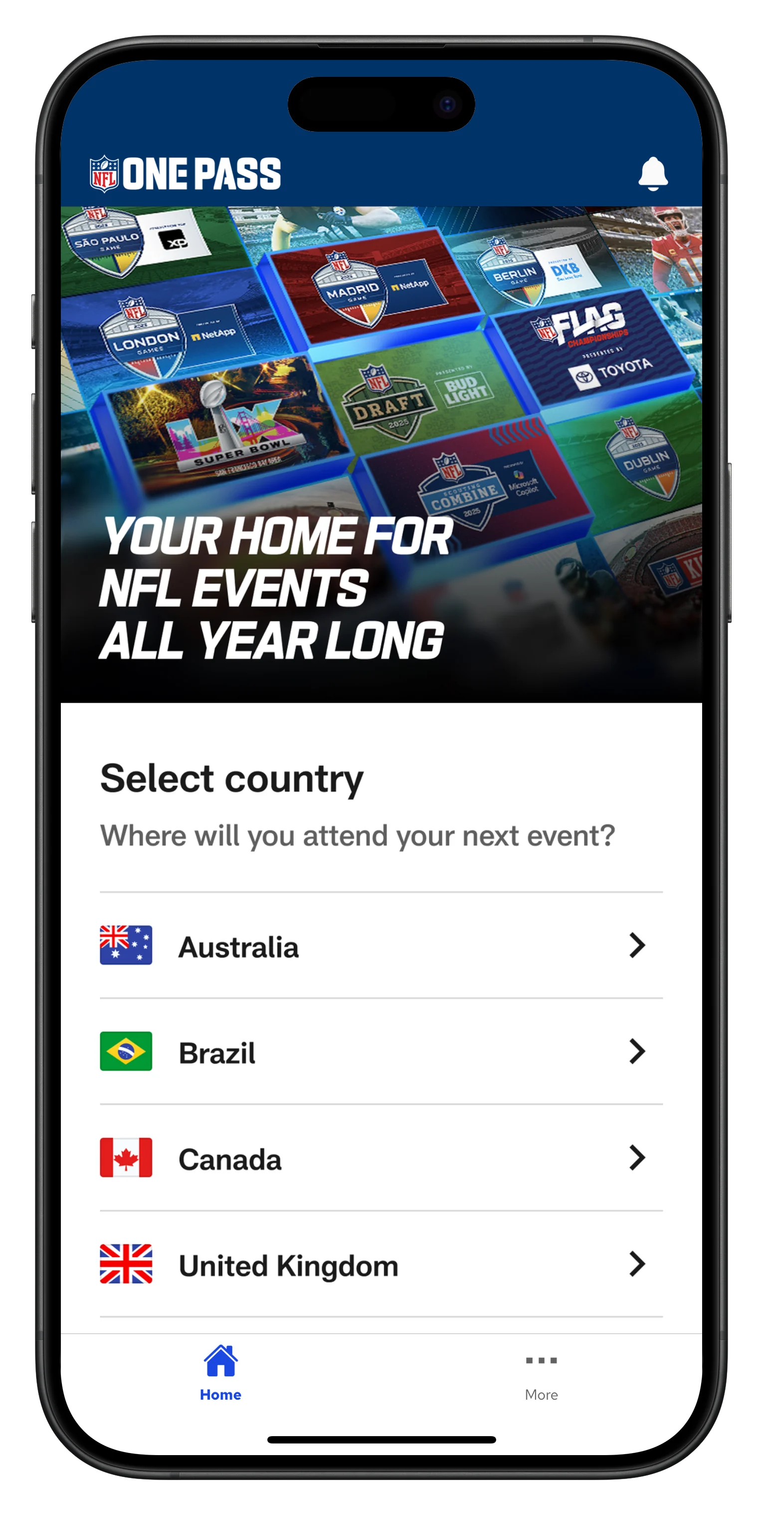 OnePass app for the NFL fan experience.