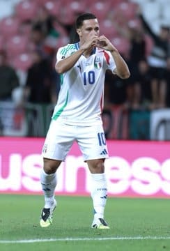 9/8/2025 Nagyerdei Stadion, Debrecen, Israel Giacomo Raspadori scores the 4th goal celebration Mandatory Credit, Italian National Team
