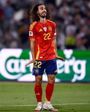9/4/2025 Vasil Levski, Sofia, Bulgaria. Marc Cucurella Celebrates his goal to make it 2-0. Mandatory Credit UEFA.com