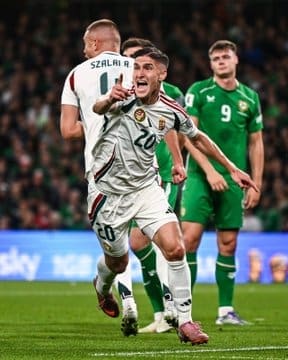 9/6/2025 Aviva Stadium, Dublin, Ireland Roland Sallai celebrates his goal. Mandatory Credit UEFA.com