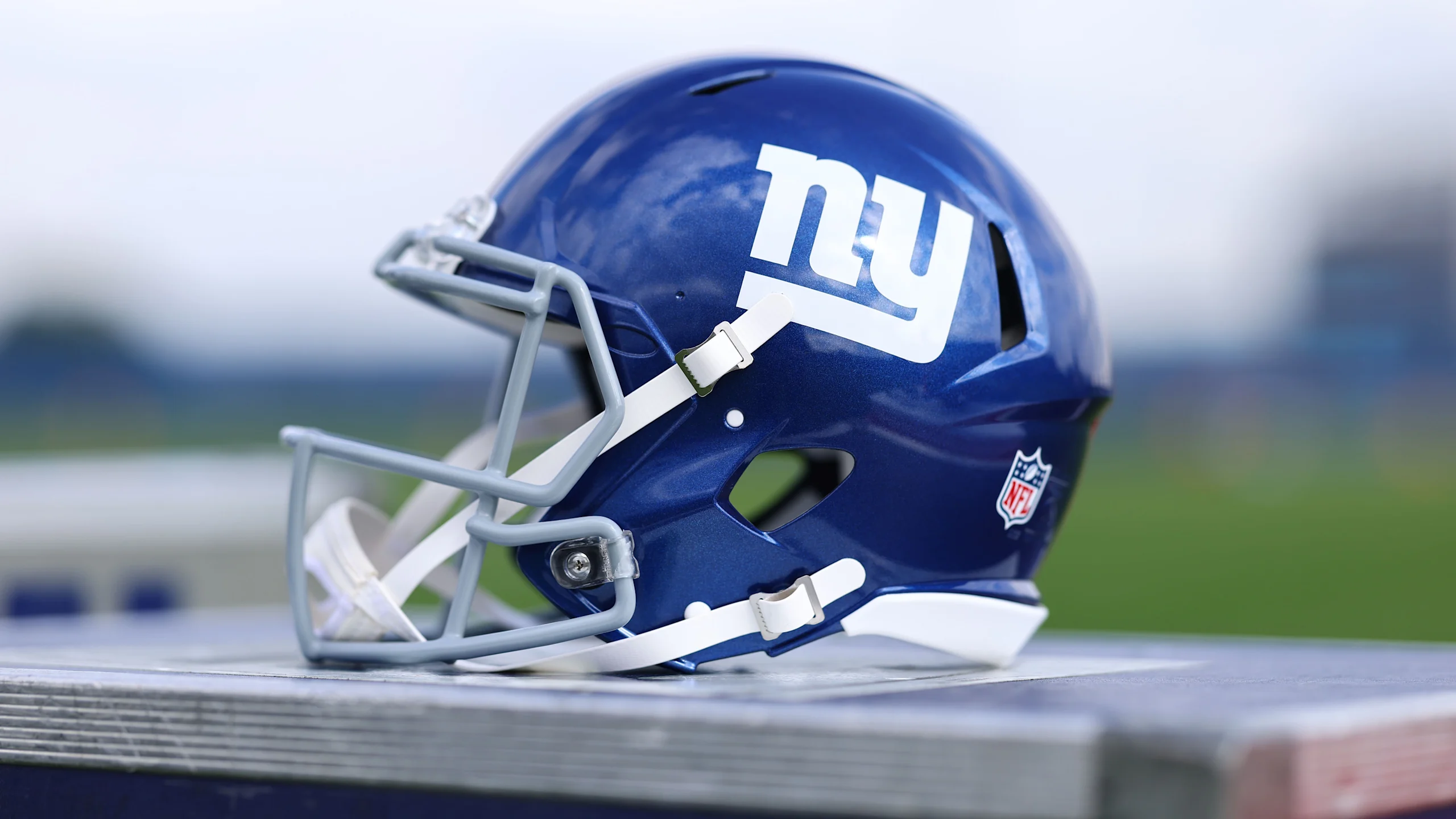 New York Giants blue helmet with iconic NY logo, symbolizing team unity during John Mara's cancer announcement