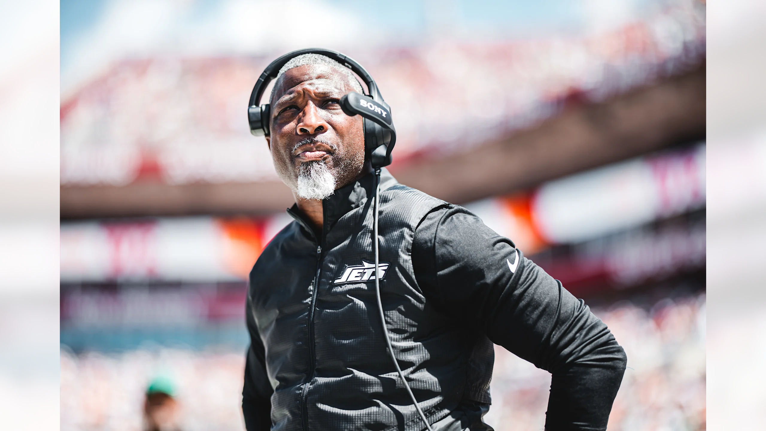 9/21/2025 Raymond James Stadium, Tampa FL. Aaron Glenn Mandatory Credit: New York Jets