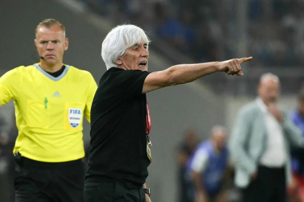 Greece Head Coach Ivan Jovanovic gesturing and directing tactical instructions during FIFA World Cup 2026 qualifying match against Denmark