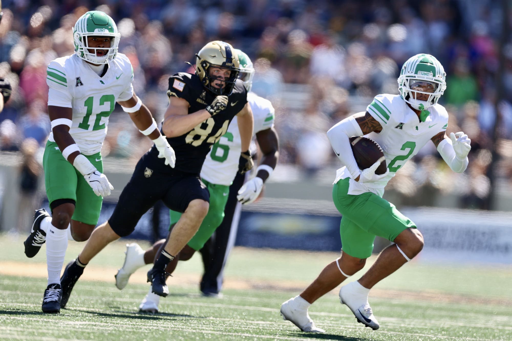 9/20/25, West Point , New York , Michie Stadium, North Texas cornerback Da’Veawn Armstead (#2) recorded an interception against Army Mandatory Credit: Jose Pichirilo/Bad Dawg Sports