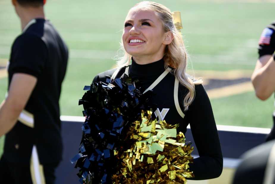 9/20/25, West Point , New York , Michie Stadium, Army cheerleaders energized the supporter section during the matchup with North Texas. Mandatory Credit: Jose Pichirilo/Bad Dawg Sports