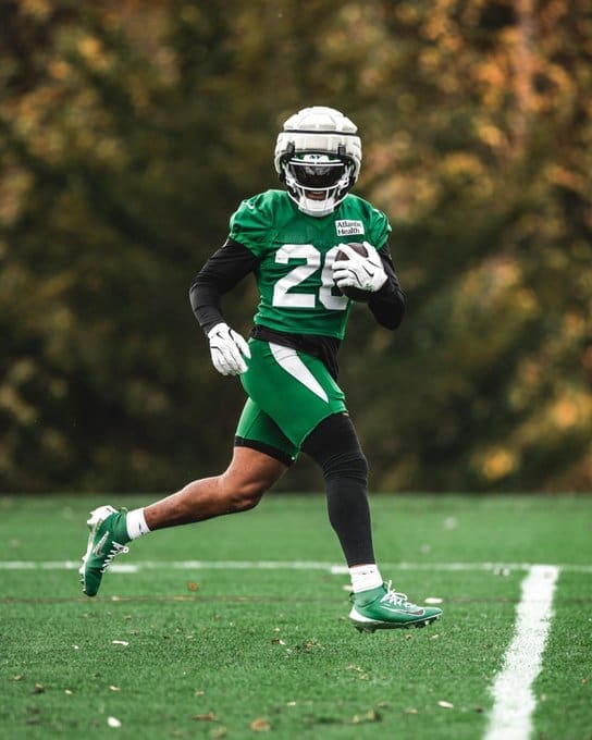Breece Hall in practice. Mandatory Credit: New York Jets
