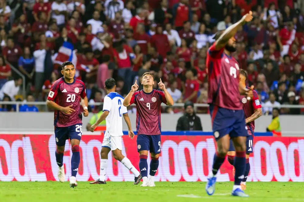 10/13/2025 Estadio Nacional de Costa Rica, San Jose, Costa Rica Manfred Ugalde happy to score a goal Mandatory Credit: CONCACAF.com