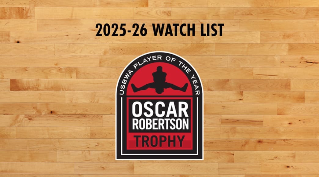 Oscar Robertson Trophy logo featuring basketball and award design for college basketball's national player of the year