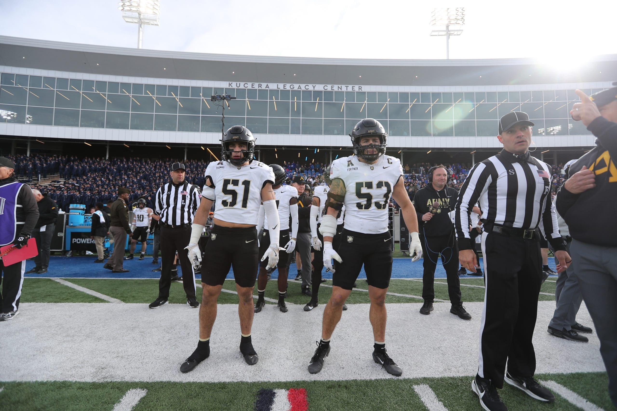 November 1, 2025: Army football takes on the Air Force Falcons during the first half at Falcon Stadium at the U.S. Air Force Academy in Colorado Springs, Colorado. Photo: Danny Wild/Army football