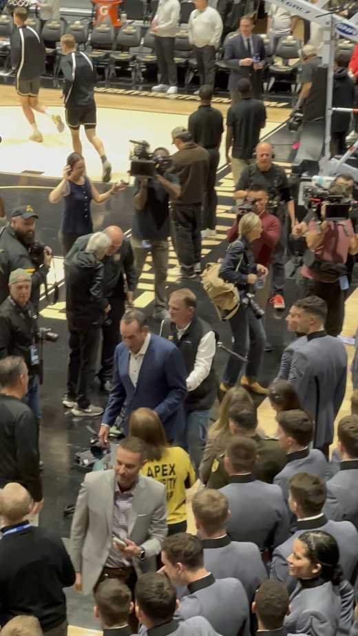 Coach K greets his former players and teammates.