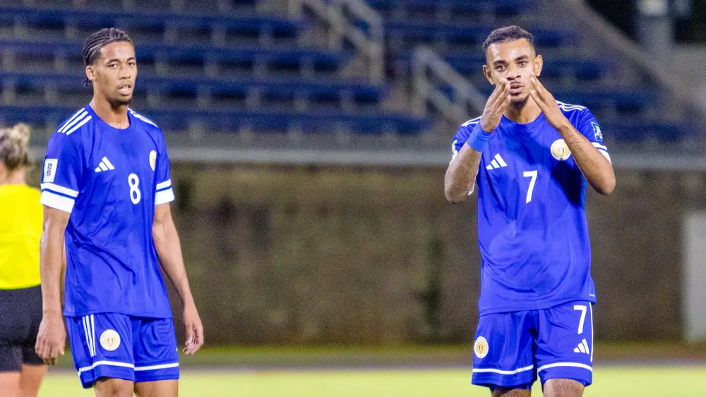 11/13/2025 National Sports Centre, North Shore Village, Bermuda,Juninho Bacuna & LivanoComenencia watching another curacao Goal. Mandatory Credit: CONCACAF.com