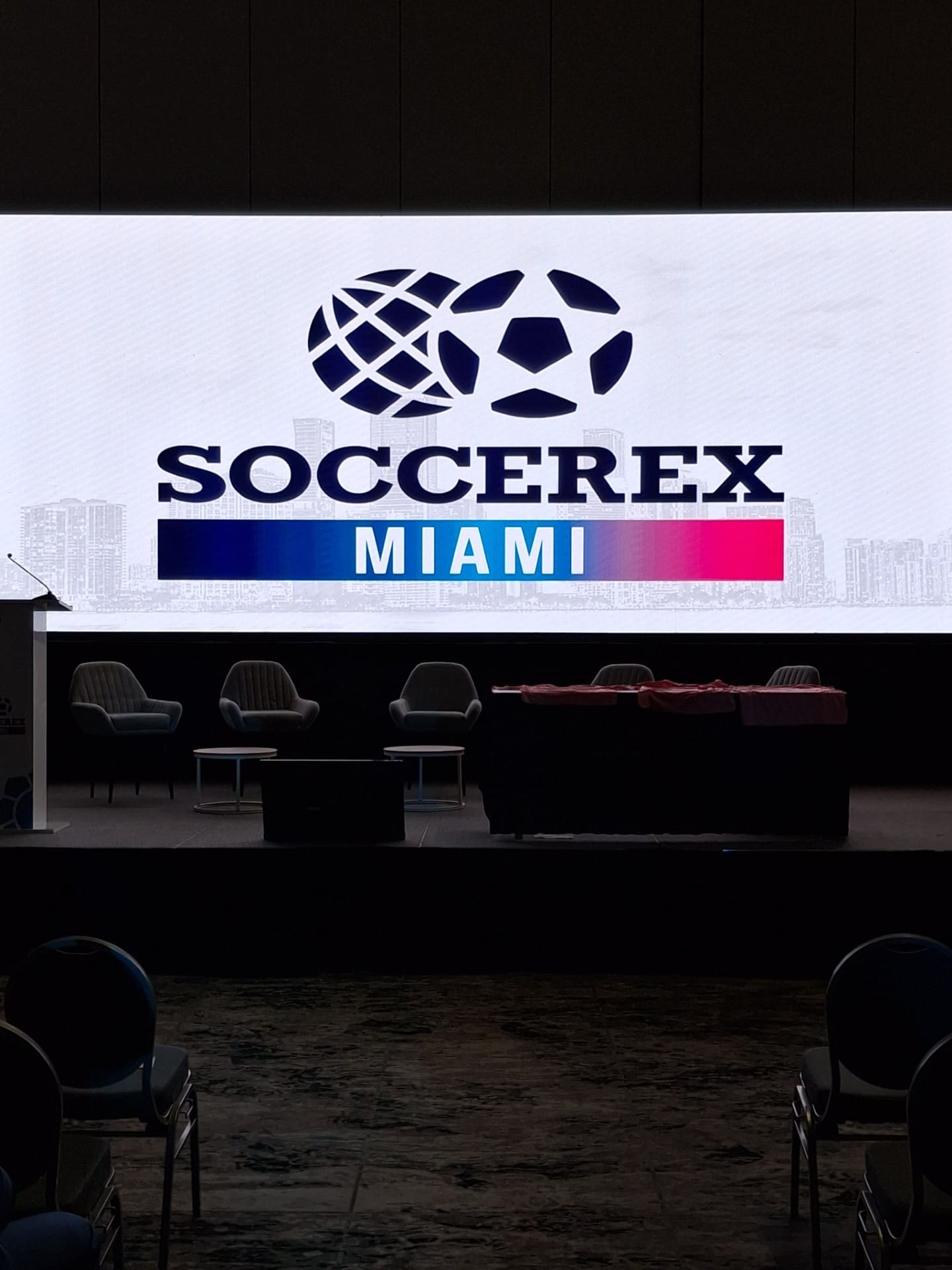 11/12/2025 Soccerex convention Miami Beach Convention CEnter, Miami Beach, FL., Soccer Ex Logo Credit Daniel Feuerstein with the photo.
