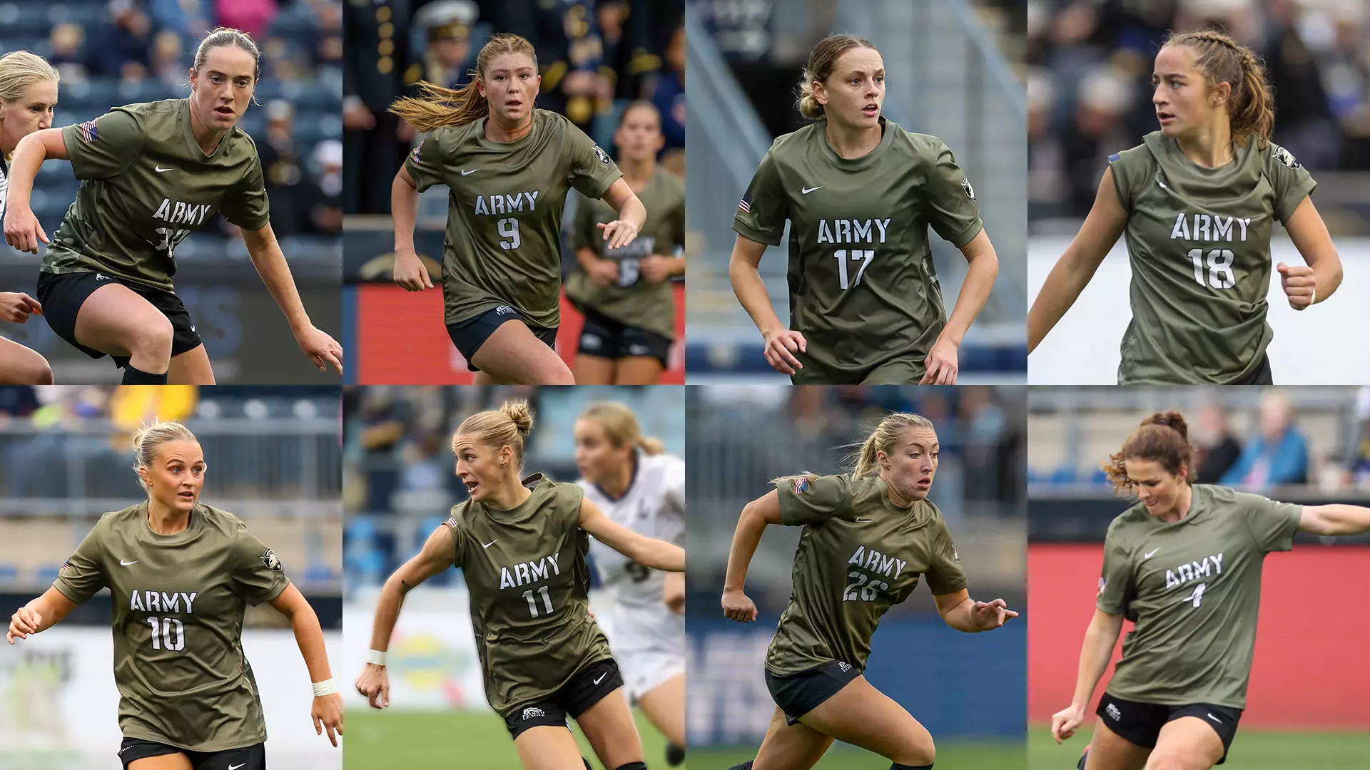 Army West Point women's soccer award winners Brigid Duffy and Sophia Henry pose with trophies after earning Patriot League Offensive Player of the Year and Rookie of the Year honors