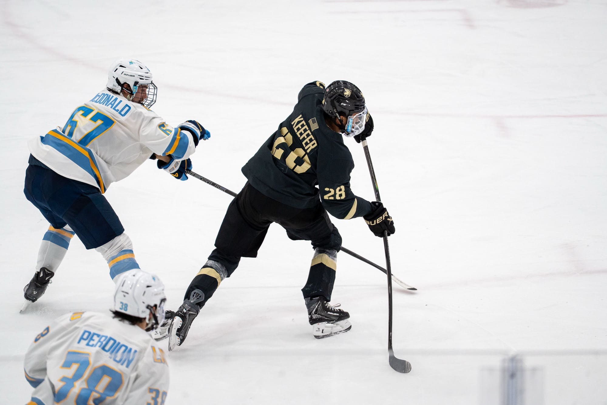 Army Black Knights forward Brent Keefer scoring his second goal of the night against the LIU Sharks.