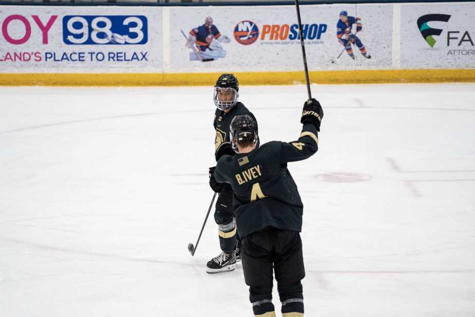 Black Knights Ben Ivey celebrates Keefers goal after a nasty dish.
