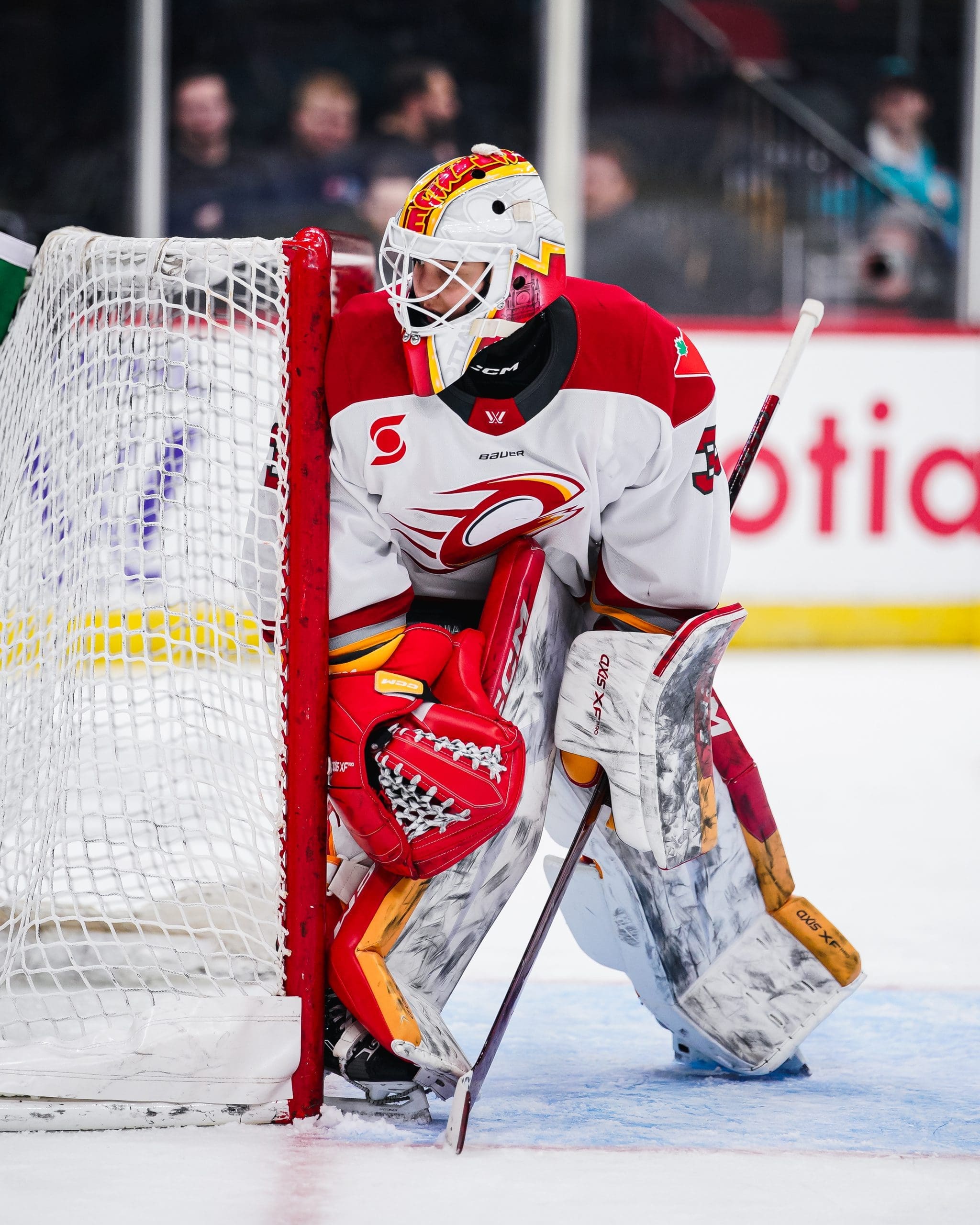 Ottawa Charge goaltender Gwyneth Philips stands set against the goal post during the game vs. the New York Sirens at Prudential Center. Mandatory Credit: PWHL/ Ashley McLellan.