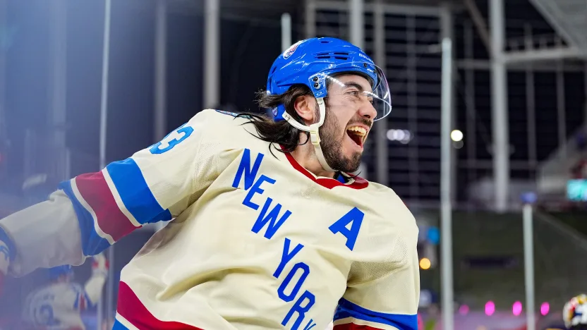 1/2/2026 Loan Depot Park, Miami, FL., Mika Zibanejad with a five point night including a Hat Trick. Mandatory Credit: New York Rangers