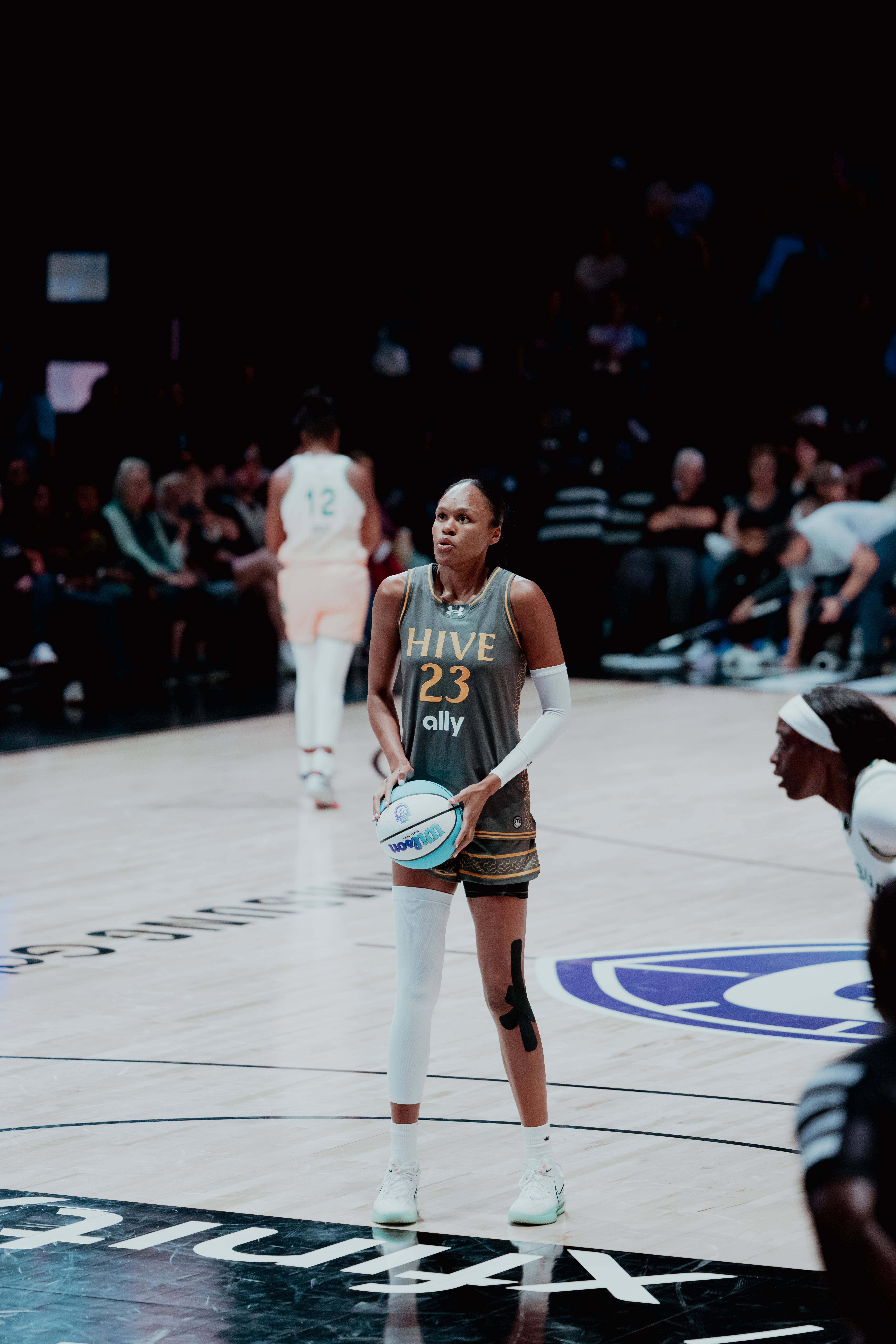 Hive BC forward Azurá Stevens (23) focuses on the rim during a free throw attempt against Rose BC in their 2026 Unrivaled Basketball matchup at Sephora Arena.