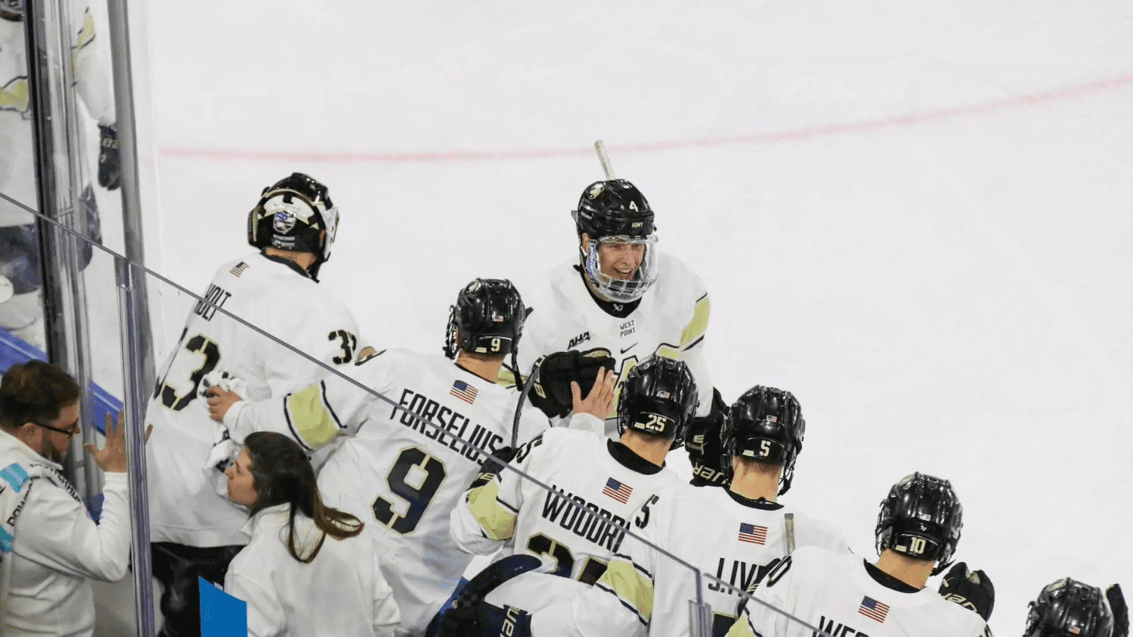 Barron Woodring celebrates his go-ahead goal against Air Force. 2/20/26 Photo Credit: Army Athletics
