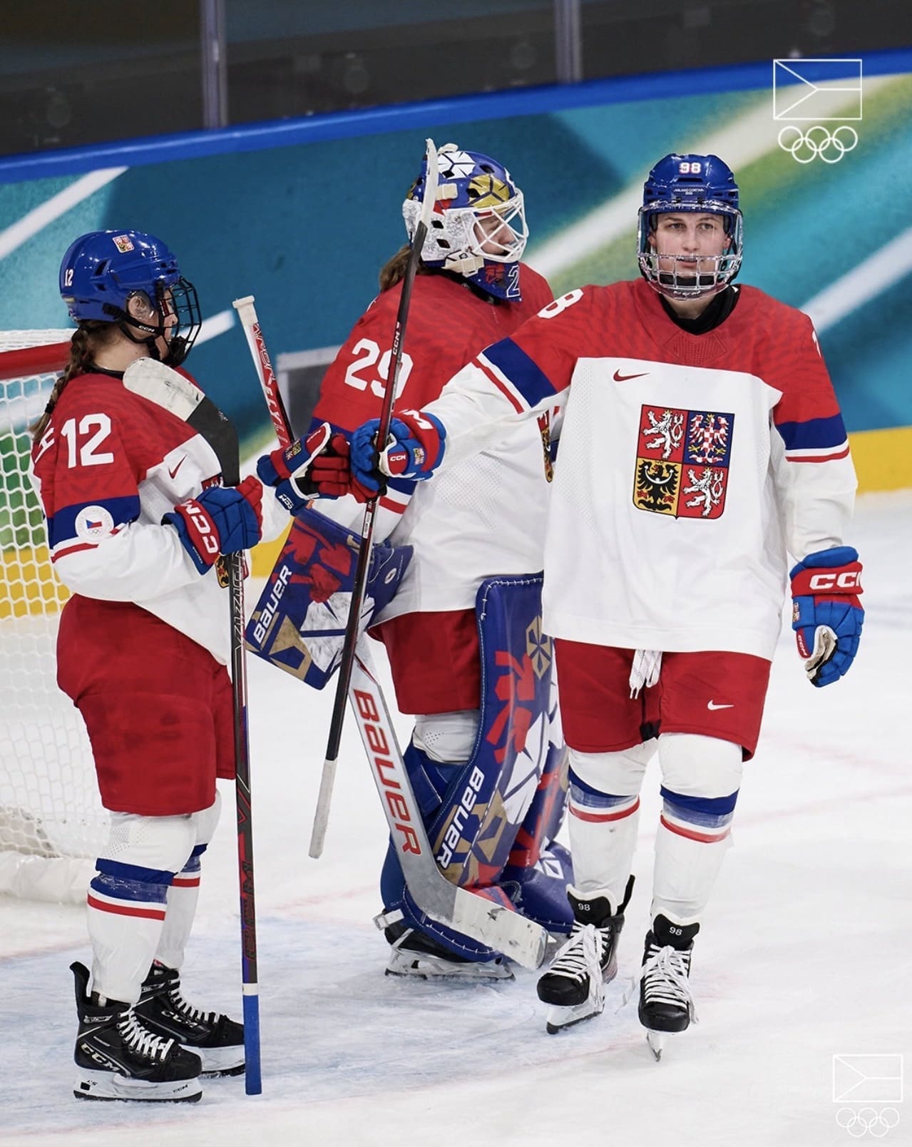 Kristýna Kaltounková of Czechia celebrates after scoring her first Olympic goal at Milano Cortina 2026.