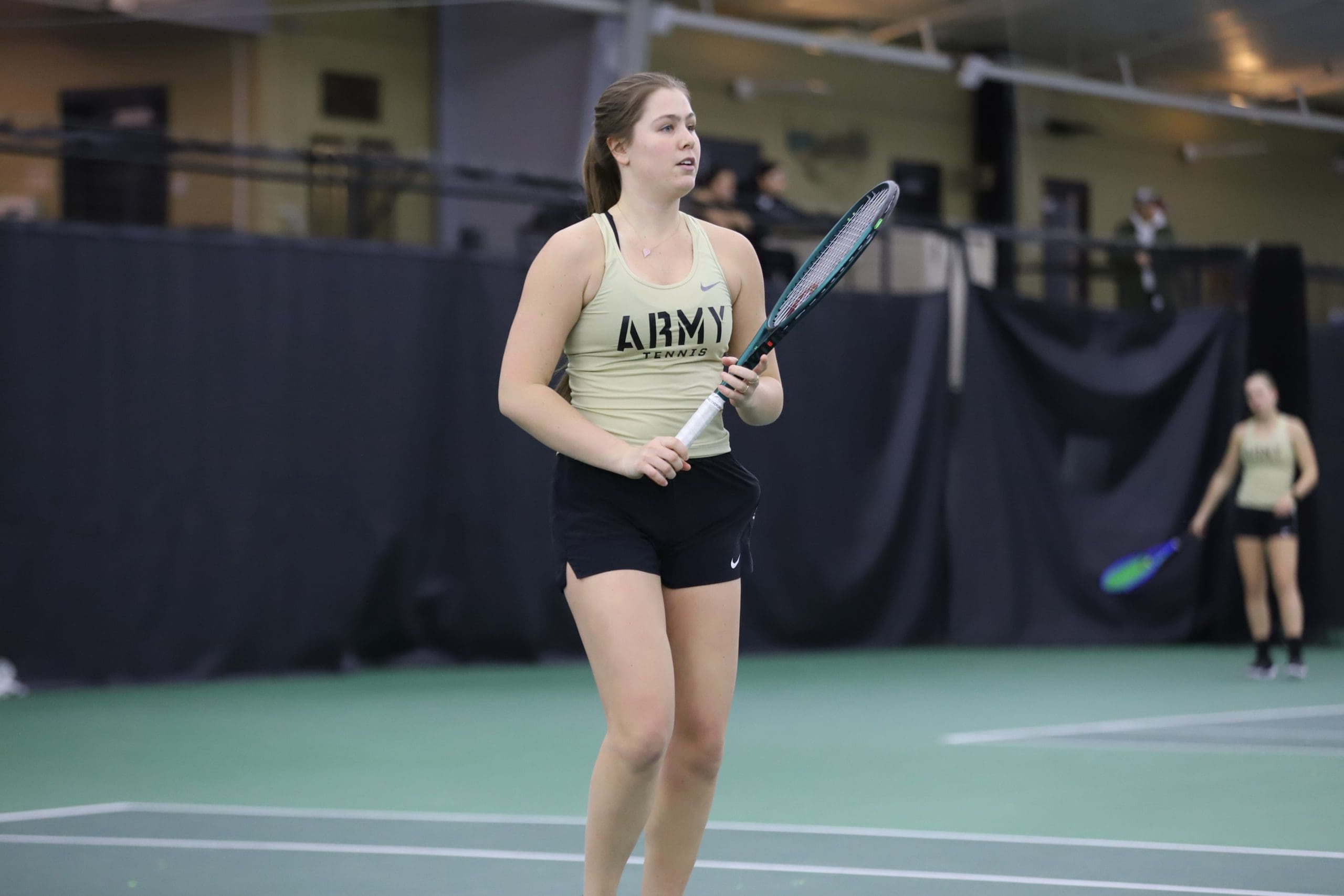 Army West Point women’s tennis player Emily Ruckno competes during the Black Knights’ win over UConn at West Point.