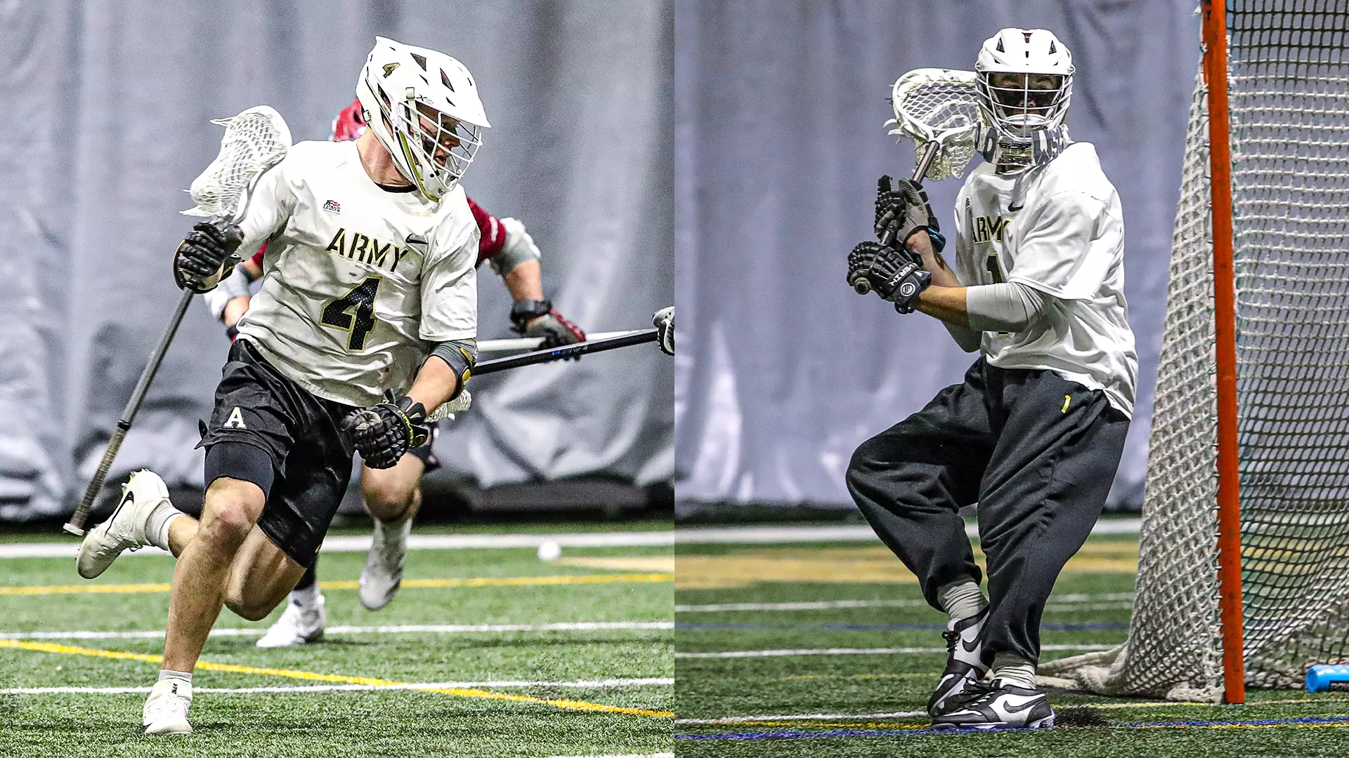 Army seniors Sean Byrne and Evan Plunkett pose together after being named to the 2026 Tewaaraton Award Watch List.