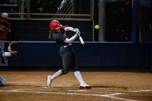 Ohio State batter connects on a home run swing during a game against Army West Point at the FAU Paradise Classic in Boca Raton, Florida.