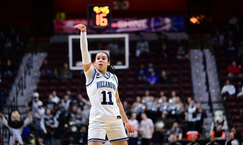 Villanova guard Jasmine Bascoe follows through on a jumper during her 31‑point performance against Providence in the Big East quarterfinals, one night after Friars guard Sabou Gueye scored 31 against DePaul. Mandatory Credit: Big East Conference.