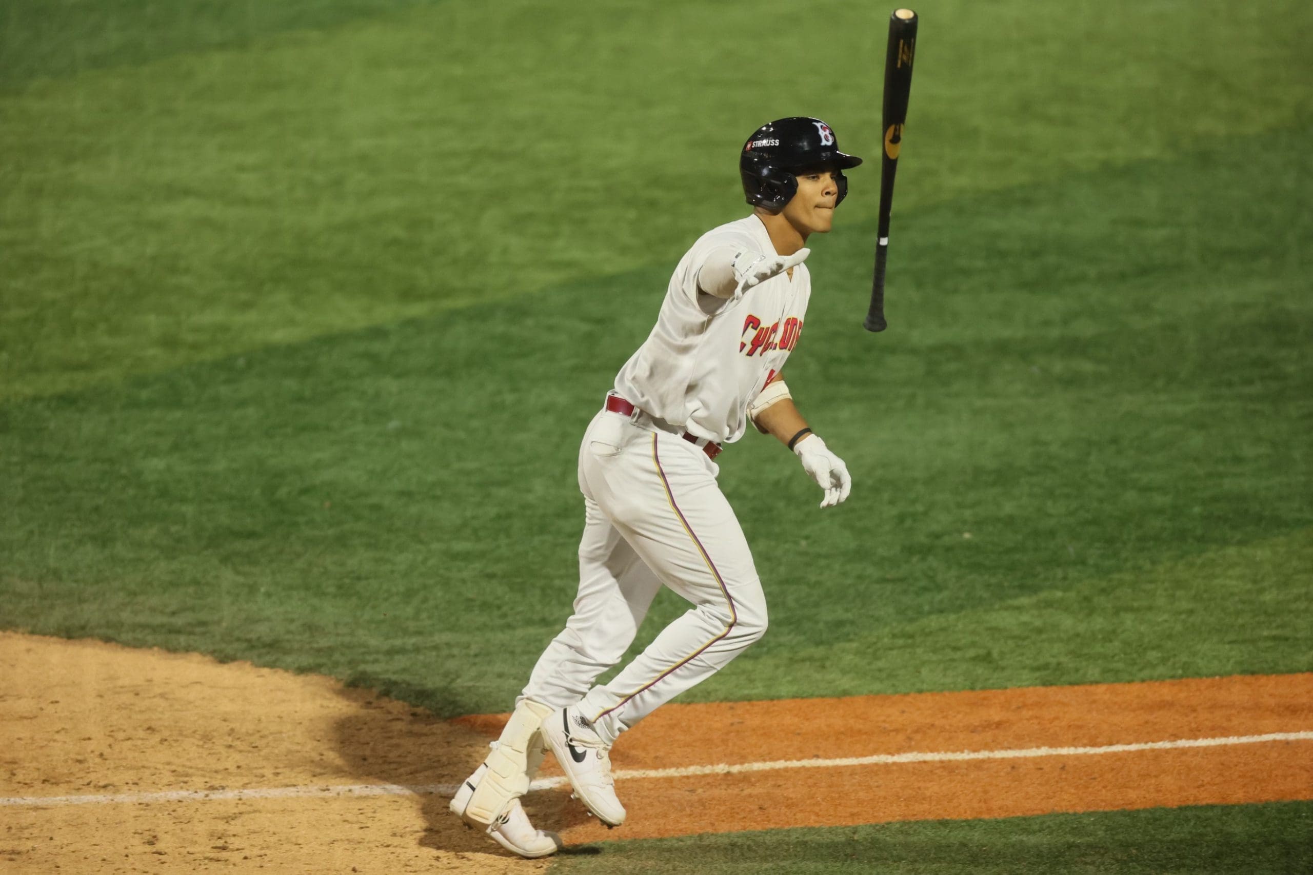 Mitch Voit of the Brooklyn Cyclones drives a three‑run home run to left‑center during the eighth inning at Maimonides Park.
