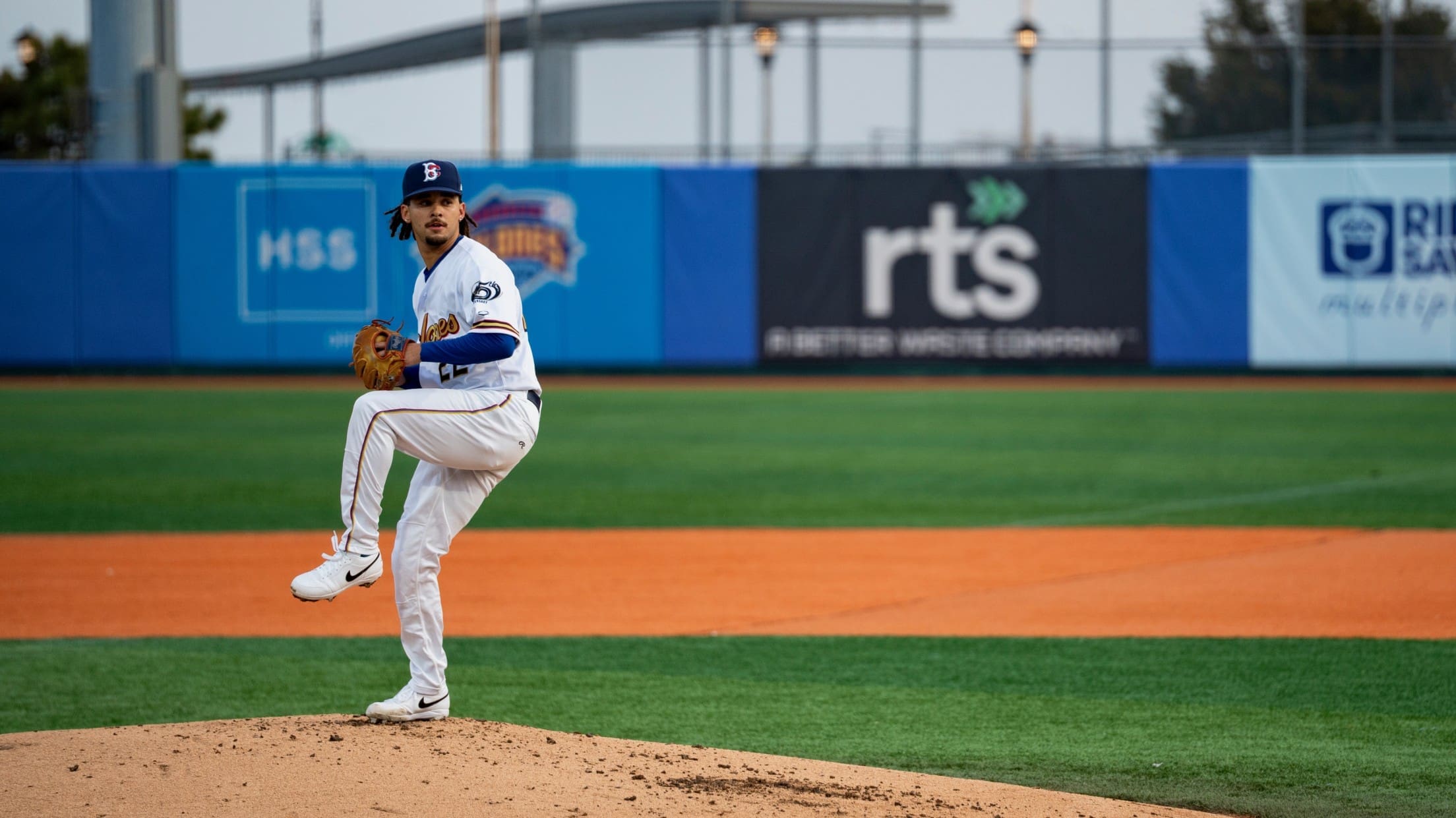 Brooklyn Cyclones pitcher Noah Hall winds up on the mound during a game at Maimonides Park.