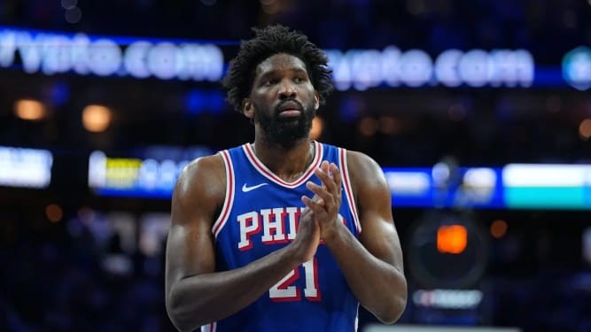Joel Embiid on the court at MSG