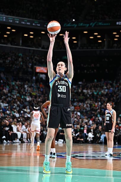 Breanna Stewart of the New York Liberty takes a free throw during the matchup with the Connecticut Sun on May 8, 2026, at Barclays Center in Brooklyn, NY.