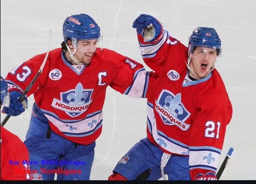 Kellen Murphy scoring a goal for the Maine Nordiques; Photo Credit: Maine Nordiques