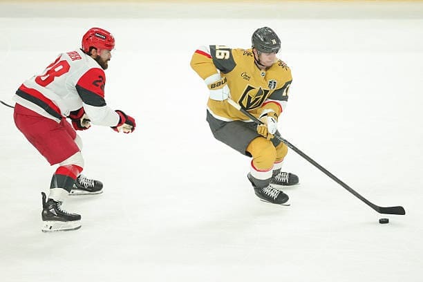 Pavel Dorofeyev skates against his man