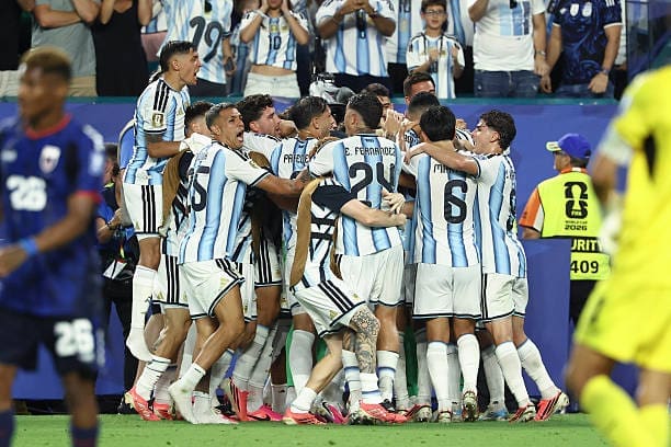 Argentina celebrates the game winning goal