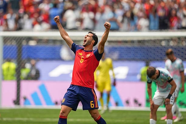 Mikel Merino yells in delight